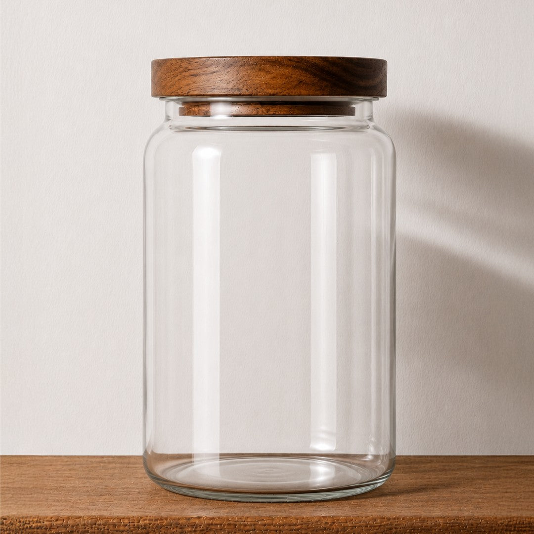 Borosilicate Jar with Transparent Acacia Lid for Kitchen