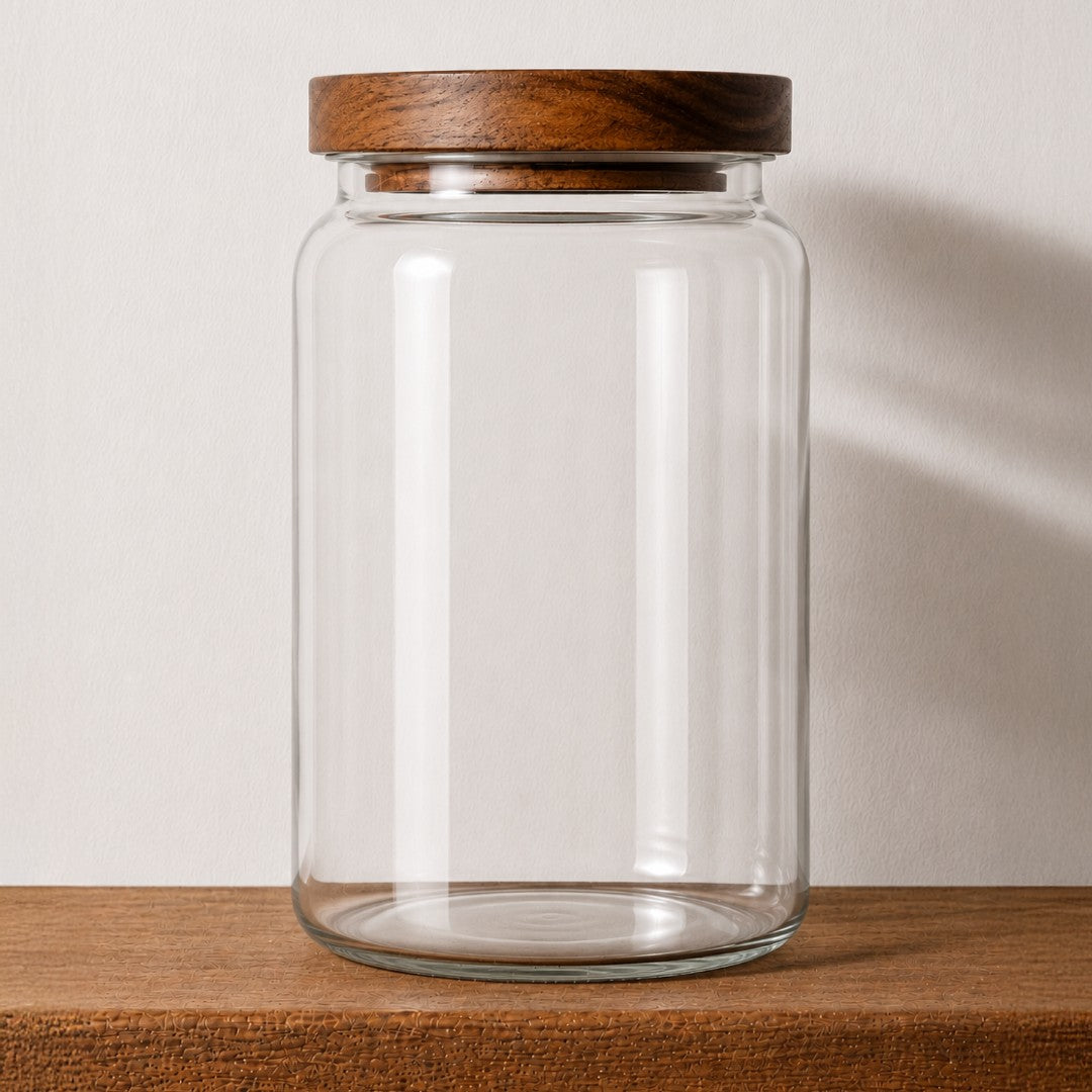 BOROSILICATE ACACIA AIRTIGHT JAR 10X20