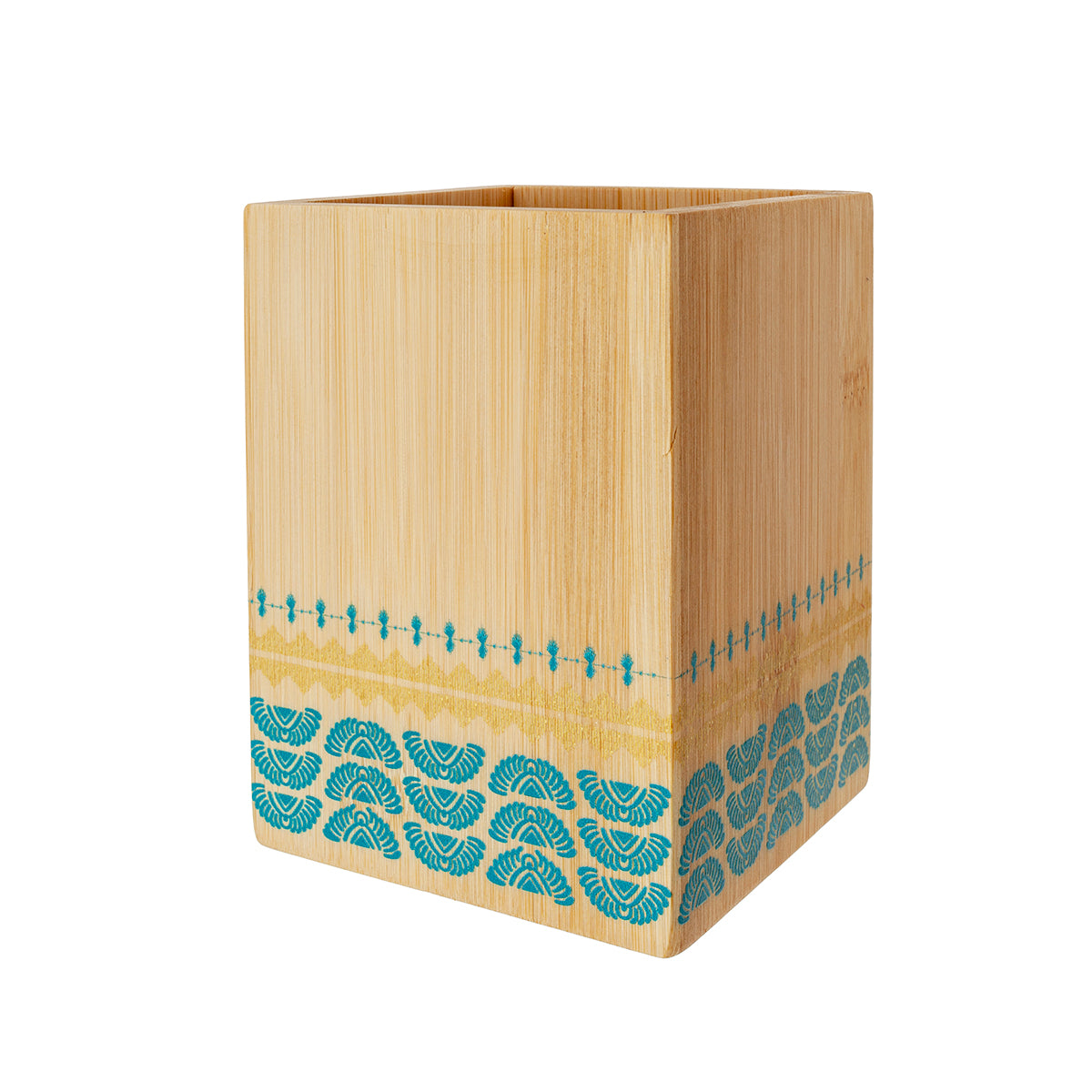 Bamboe bestekhouder 10x10x13,5 afrika blauw