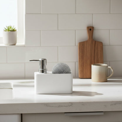 Soap dispenser with scouring pad