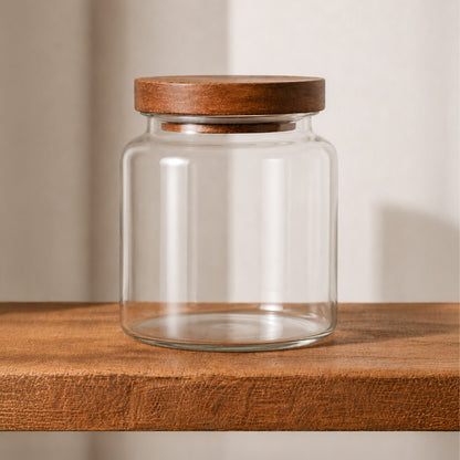 BOROSILICATE ACACIA AIRTIGHT JAR 10X10