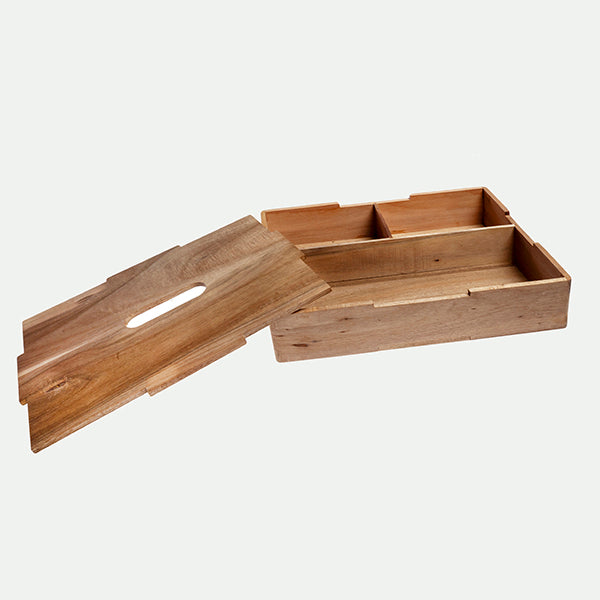 Caja de madera con tapa y 3 compartimentos