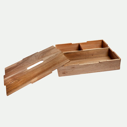 Coffret en bois avec couvercle et 3 compartiments