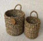 Round vegetable fiber basket with handle 13x15x20cm