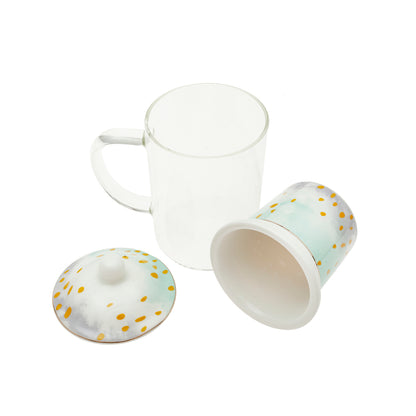 Tazza per infusi in vetro 12x8x14,5 300ml bloom turchese