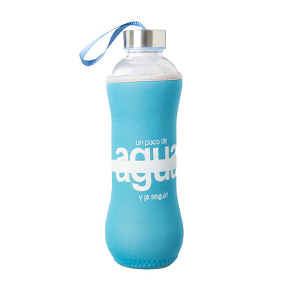 Glazen fles 7x7x25 600ml blauwe zin