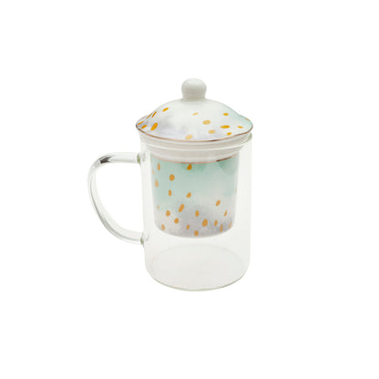 Tazza per infusi in vetro 12x8x14,5 300ml bloom turchese