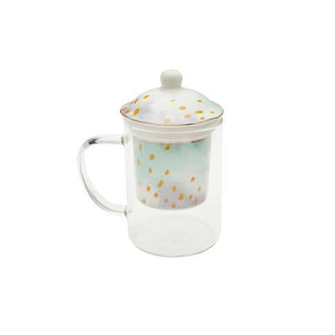 Tazza per infusi in vetro 12x8x14,5 300ml bloom turchese